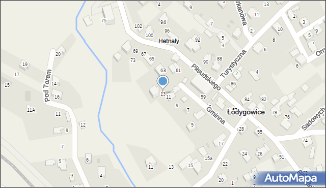 Łodygowice, Gminna, 13, mapa Łodygowice