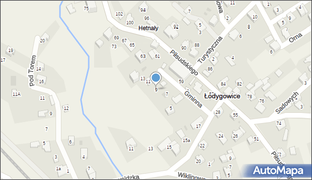 Łodygowice, Gminna, 9, mapa Łodygowice