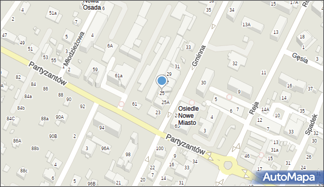 Zamość, Gminna, 25, mapa Zamościa