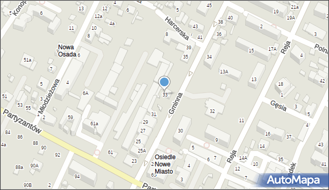 Zamość, Gminna, 33, mapa Zamościa