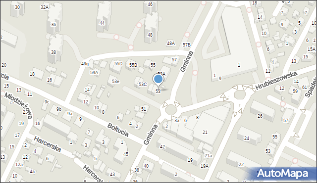 Zamość, Gminna, 53, mapa Zamościa