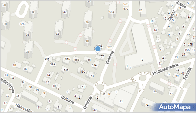 Zamość, Gminna, 57A, mapa Zamościa