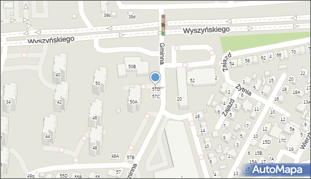 Zamość, Gminna, 57D, mapa Zamościa