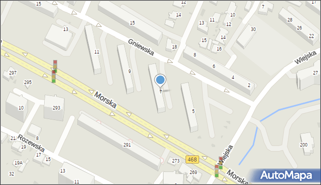 Gdynia, Gniewska, 7, mapa Gdyni