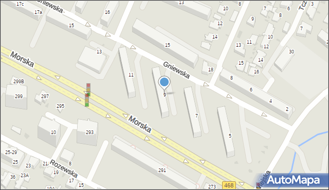 Gdynia, Gniewska, 9, mapa Gdyni