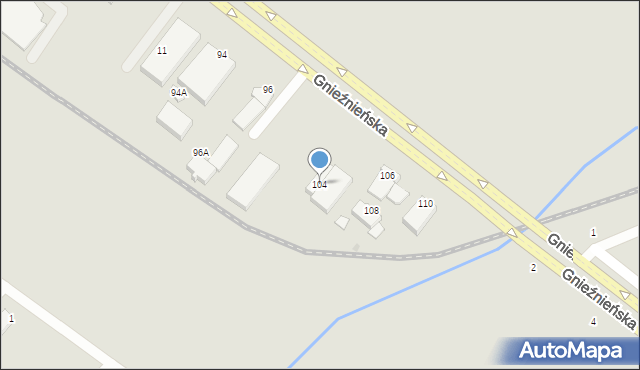 Koszalin, Gnieźnieńska, 104, mapa Koszalina