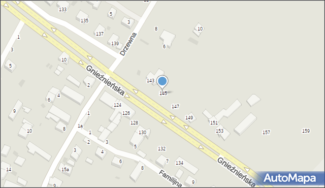 Koszalin, Gnieźnieńska, 145, mapa Koszalina