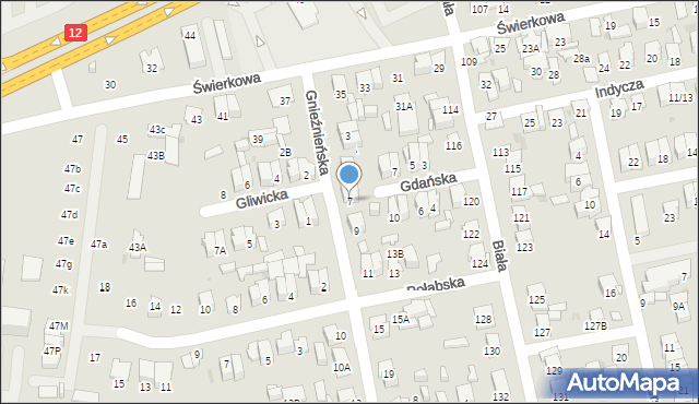 Radom, Gnieźnieńska, 7, mapa Radomia