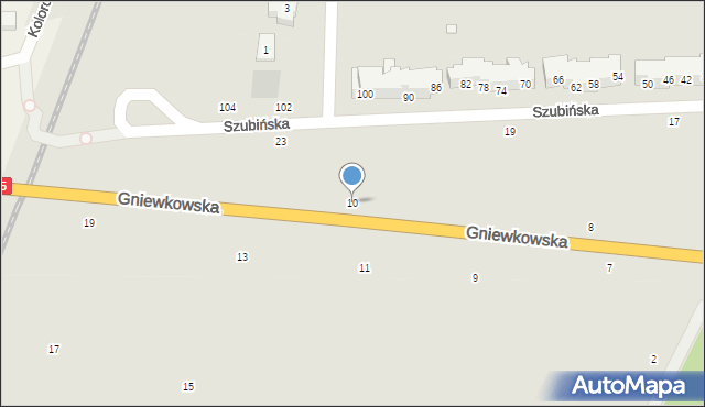 Toruń, Gniewkowska, 10-12, mapa Torunia