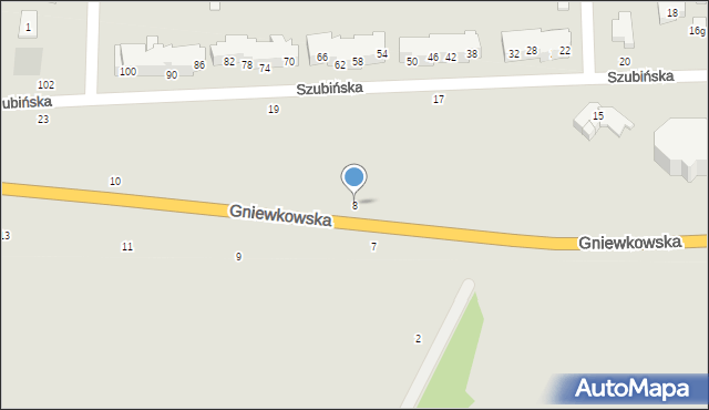 Toruń, Gniewkowska, 8, mapa Torunia