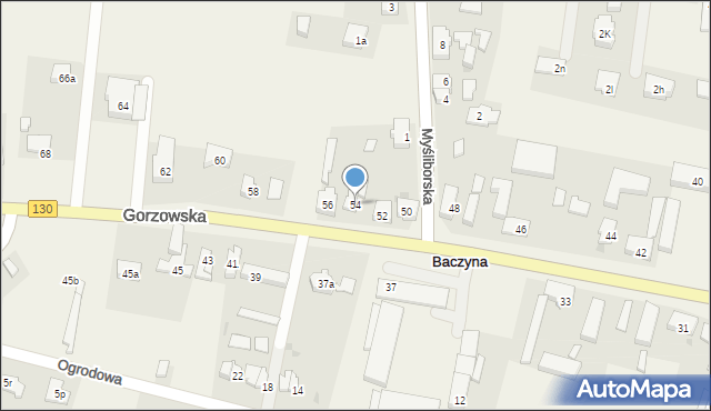Baczyna, Gorzowska, 54, mapa Baczyna