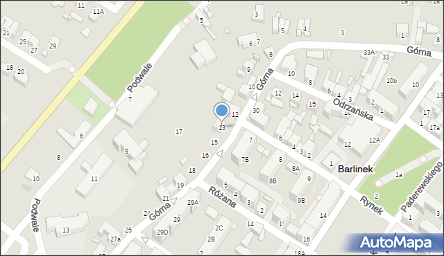 Barlinek, Górna, 13, mapa Barlinek