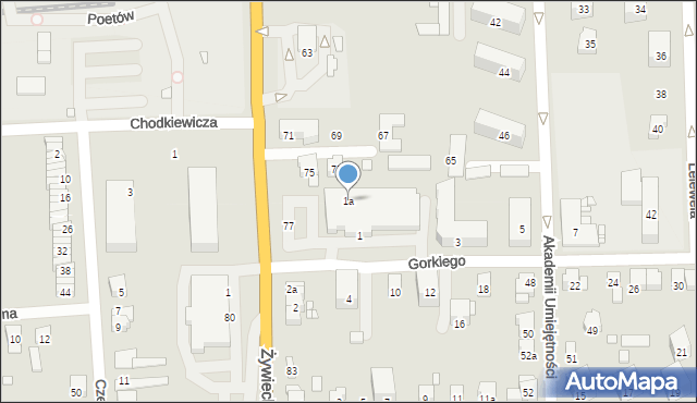 Bielsko-Biała, Gorkiego Maksyma, 1a, mapa Bielsko-Białej