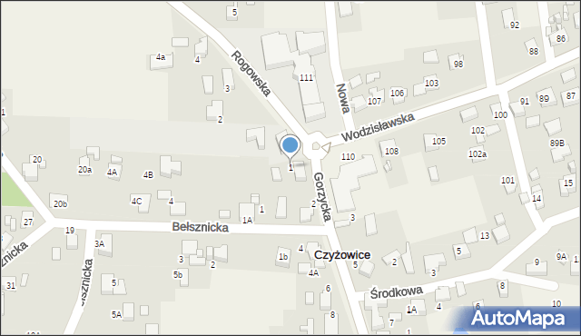 Czyżowice, Gorzycka, 1, mapa Czyżowice