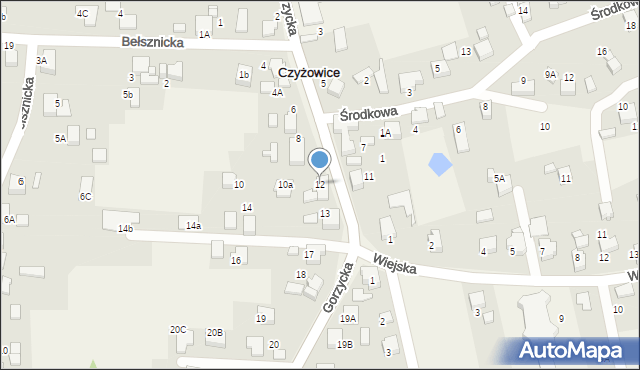 Czyżowice, Gorzycka, 12, mapa Czyżowice