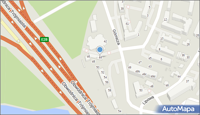 Gdynia, Górnicza, 44, mapa Gdyni