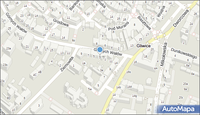Gliwice, Górnych Wałów, 3, mapa Gliwic