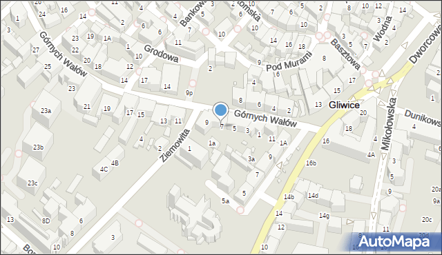 Gliwice, Górnych Wałów, 7, mapa Gliwic
