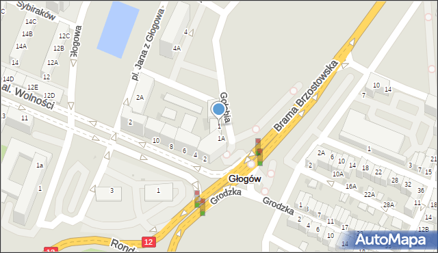 Głogów, Gołębia, 1, mapa Głogów