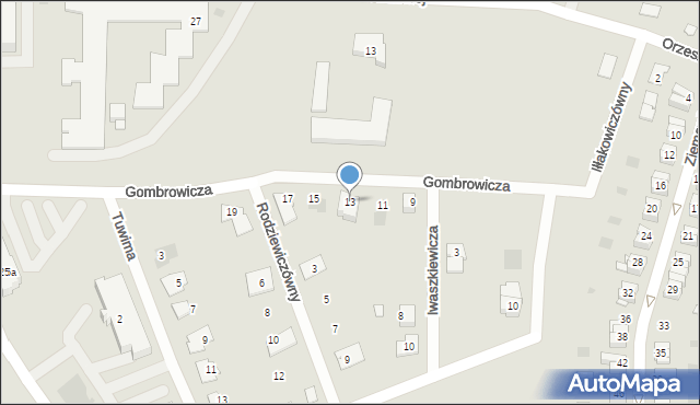 Gniezno, Gombrowicza Witolda, 13, mapa Gniezna