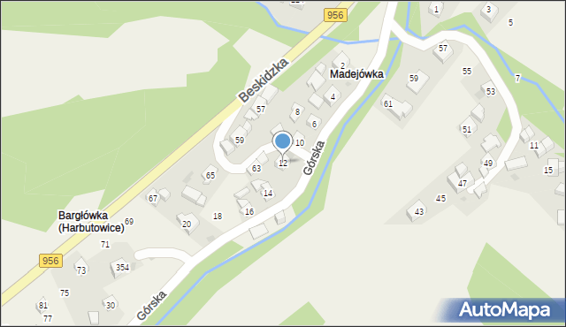 Harbutowice, Górska, 12, mapa Harbutowice