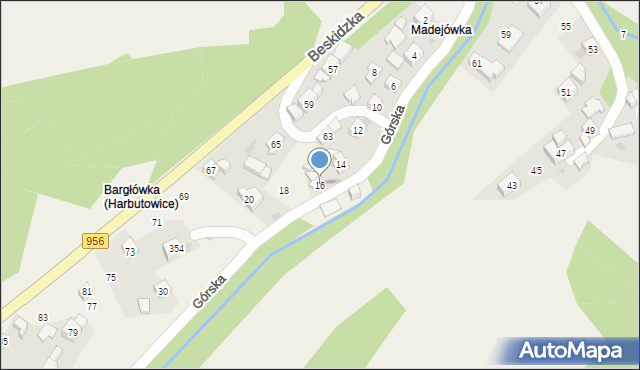 Harbutowice, Górska, 16, mapa Harbutowice
