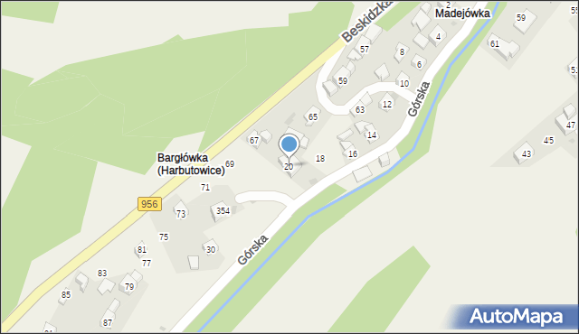 Harbutowice, Górska, 20, mapa Harbutowice