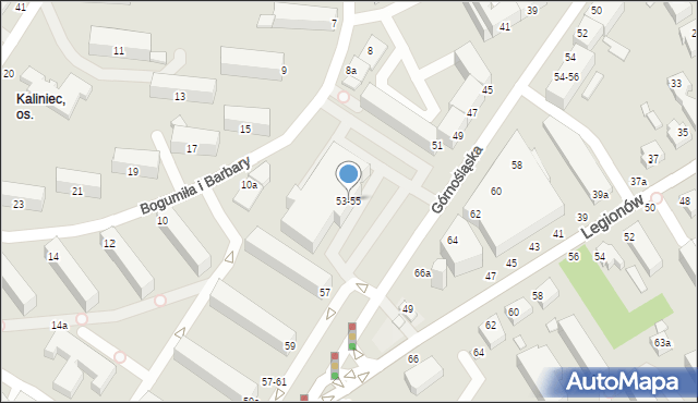 Kalisz, Górnośląska, 53-55, mapa Kalisza