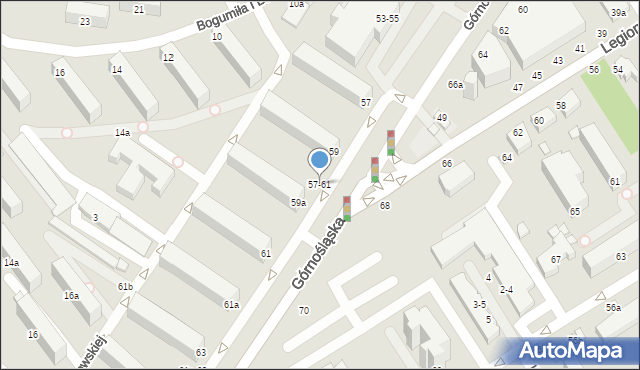 Kalisz, Górnośląska, 57-61, mapa Kalisza