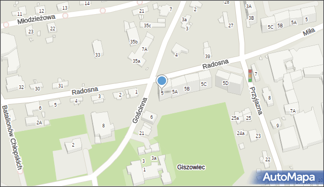 Katowice, Gościnna, 5, mapa Katowic