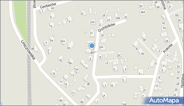 Katowice, Goździków, 6A, mapa Katowic