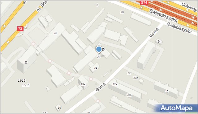 Kielce, Górna, 23, mapa Kielc