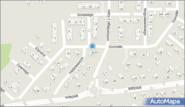 Kielce, Gomółki Mikołaja, 22, mapa Kielc