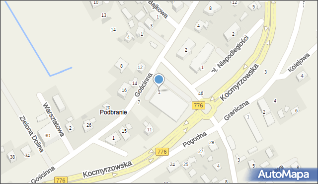 Kocmyrzów, Gościnna, 1, mapa Kocmyrzów