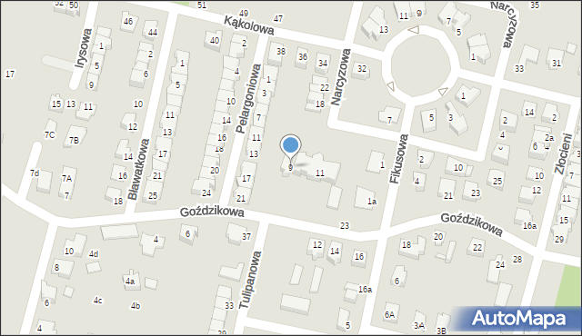Konin, Goździkowa, 9, mapa Konina