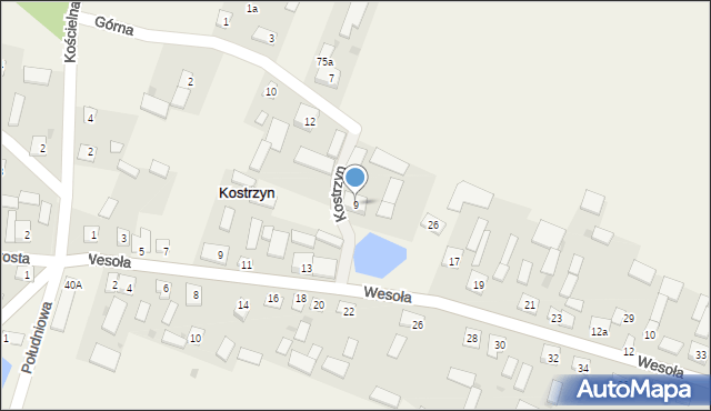 Kostrzyn, Górna, 9, mapa Kostrzyn