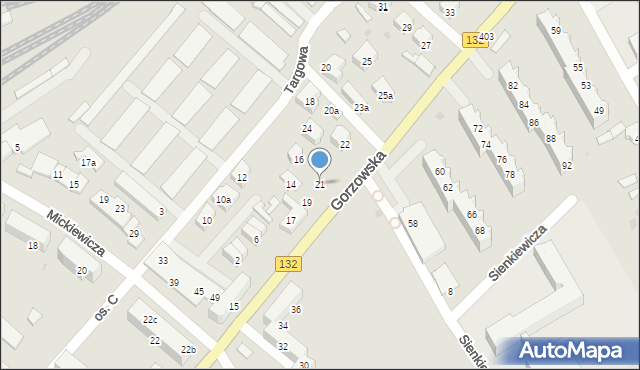 Kostrzyn nad Odrą, Gorzowska, 21, mapa Kostrzyn nad Odrą