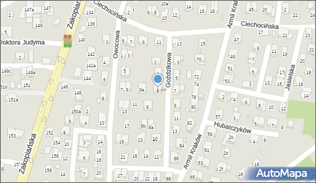 Kraków, Goździkowa, 6, mapa Krakowa