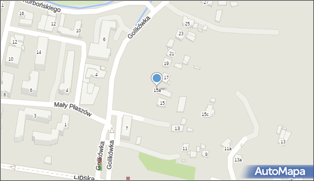 Kraków, Golikówka, 15a, mapa Krakowa