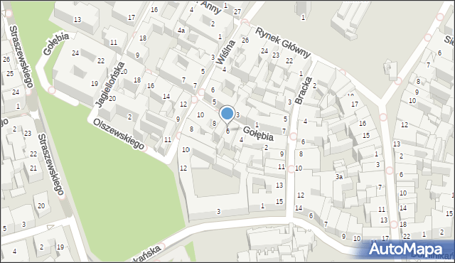 Kraków, Gołębia, 6, mapa Krakowa