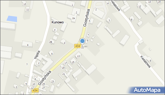 Kunowo, Gostyńska, 11, mapa Kunowo