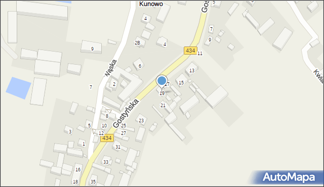 Kunowo, Gostyńska, 19, mapa Kunowo