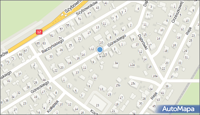 Leszno, Góreckiego Józefa, 7, mapa Leszno