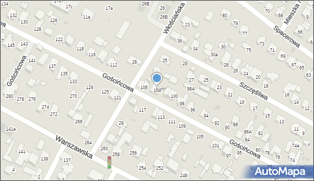 Łomianki, Gościńcowa, 104, mapa Łomianki
