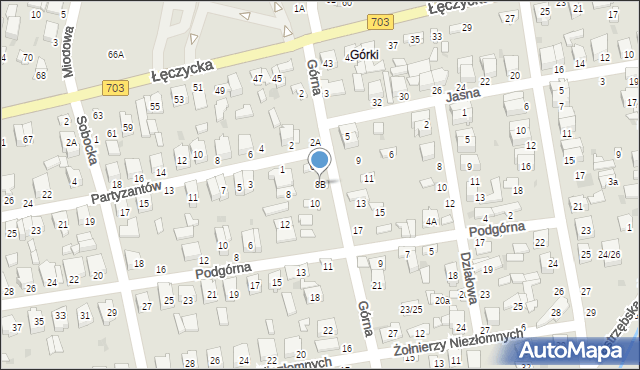 Łowicz, Górna, 8B, mapa Łowicza