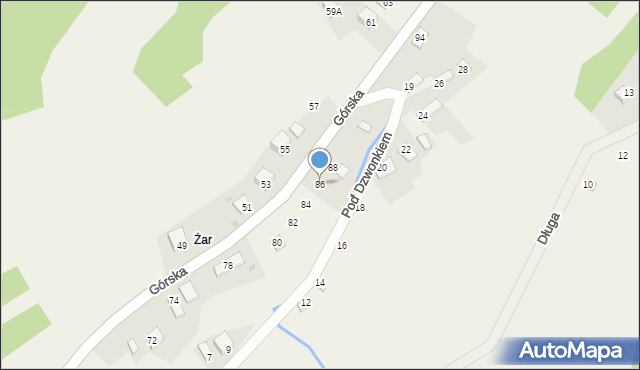 Międzybrodzie Żywieckie, Górska, 86, mapa Międzybrodzie Żywieckie