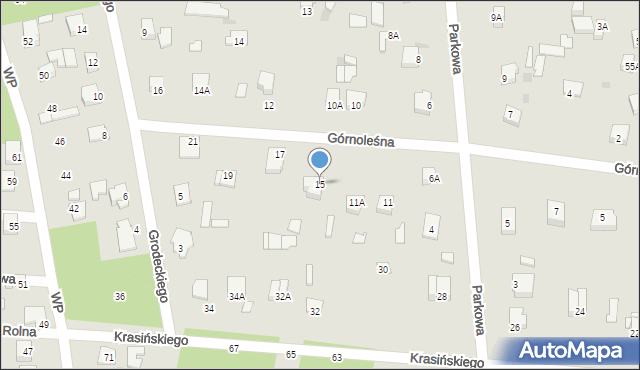 Milanówek, Górnoleśna, 15, mapa Milanówek