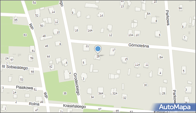 Milanówek, Górnoleśna, 19, mapa Milanówek