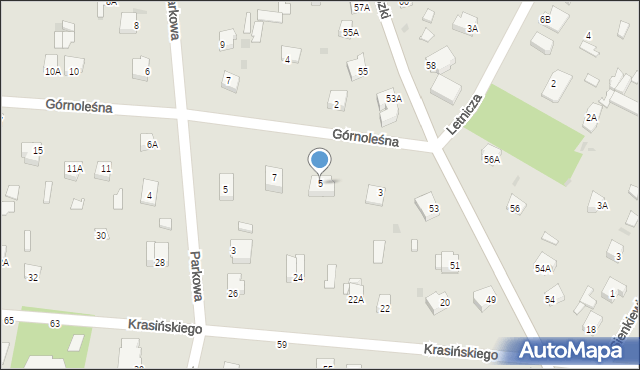 Milanówek, Górnoleśna, 5, mapa Milanówek