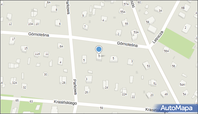 Milanówek, Górnoleśna, 7, mapa Milanówek